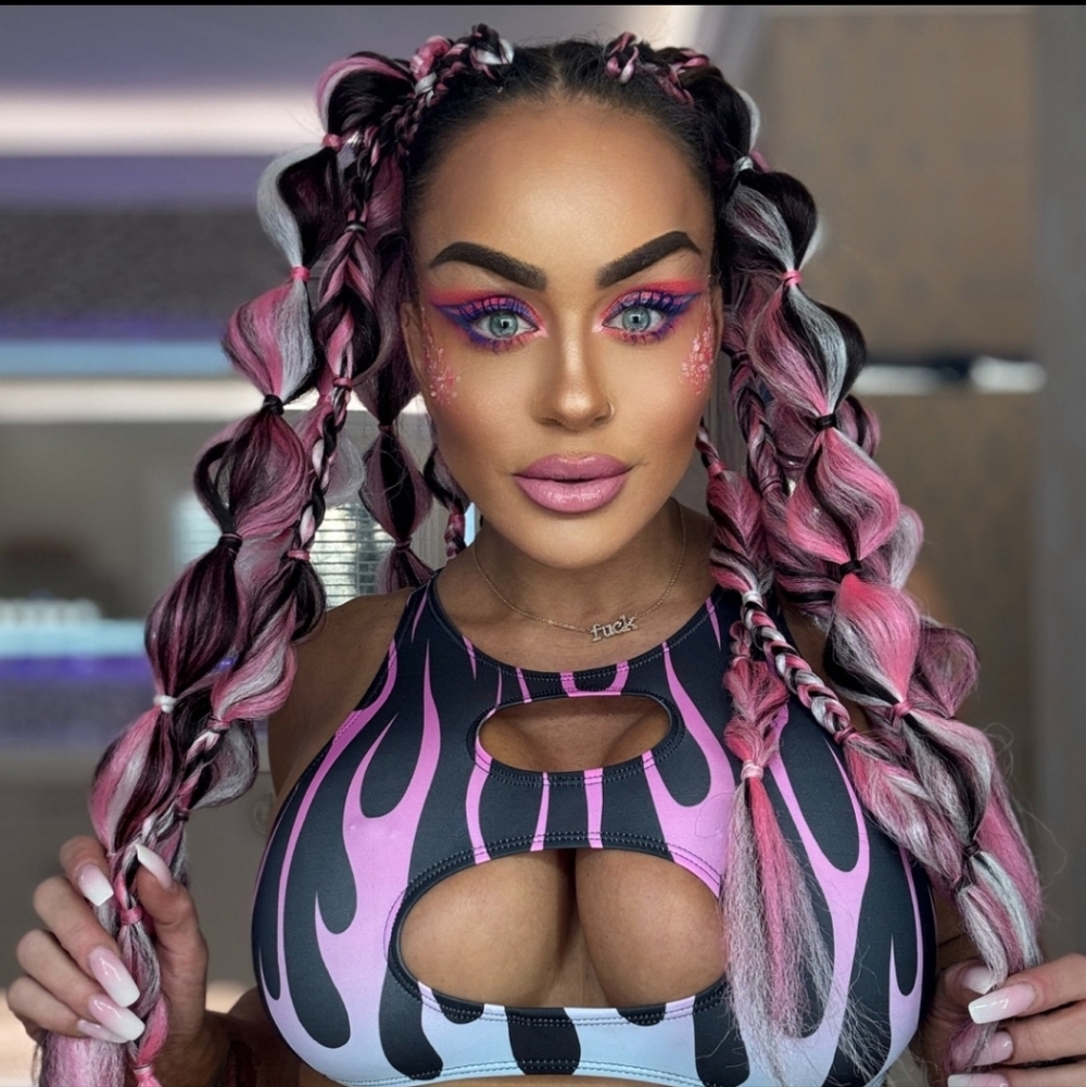 Full Vibrant Purple And Pink Rave Bubble Ponytail Braids Set Of 2 - Picture 9 of 9